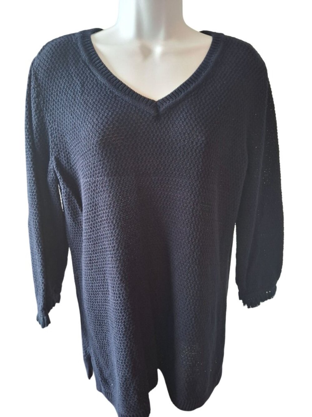 Talbots Sweater Large  Navy Cotton Coastal Grandmother Quiet Luxury Knit